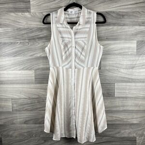 BCBGeneration Dress Womens 8 Cream White Button Front‎ Sleeveless Collared Strip